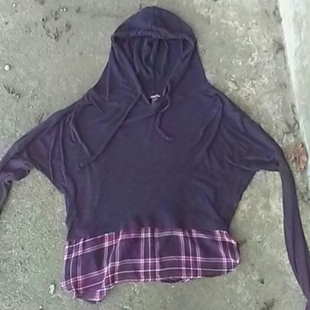 Rule 21 sweater hoodie with flannel trim